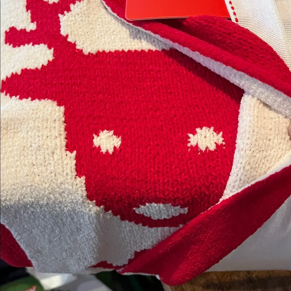 Martha Stewart Christmas Rudolph reindeer blanket Red and White Knit Blanket